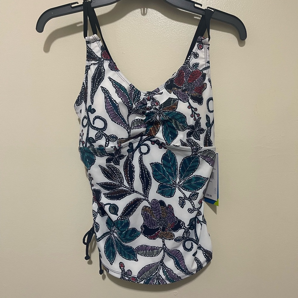 Free Country Women's Floral Swim Top - White, Purple, Teal